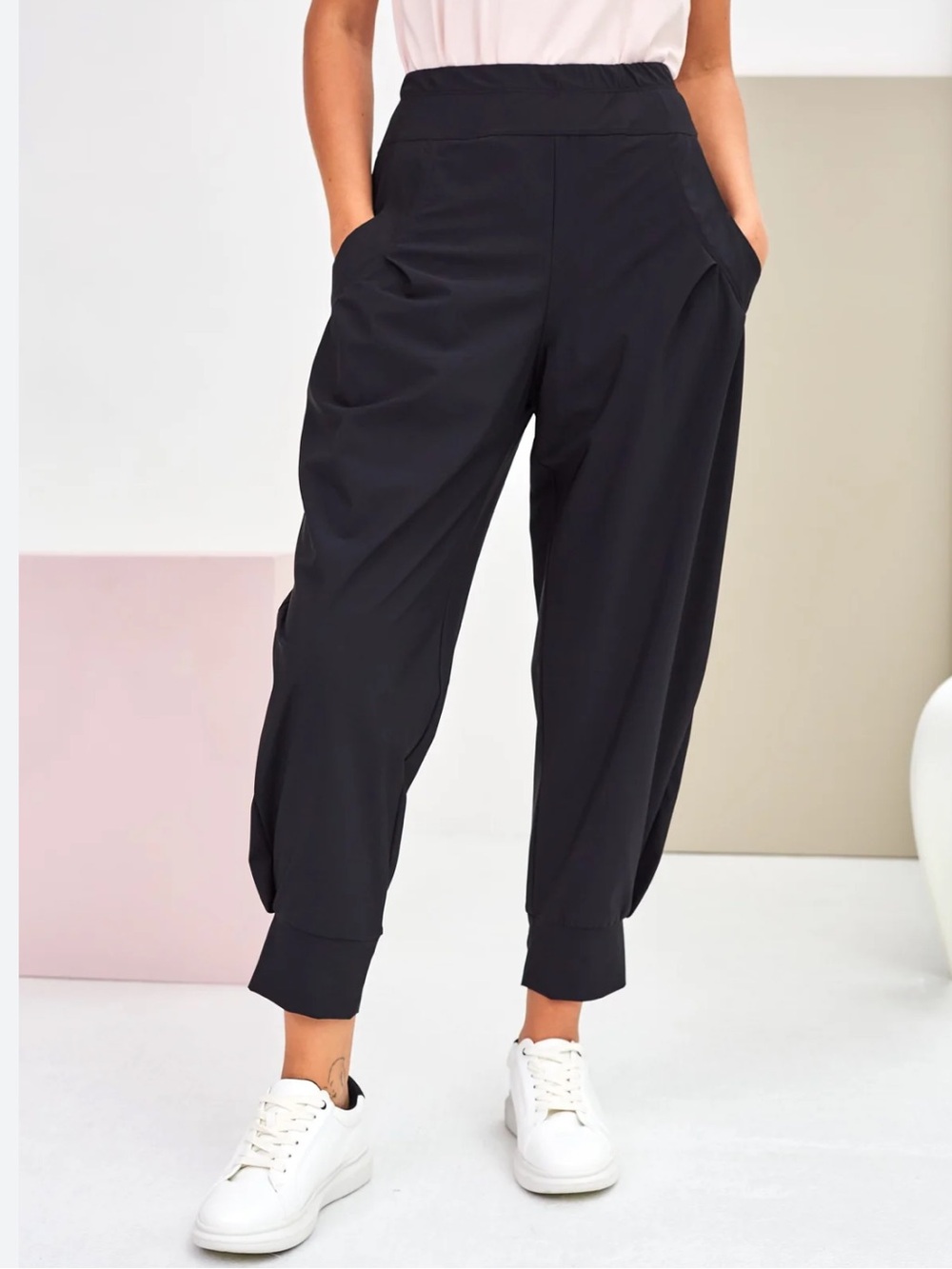 Naya Classic Cuff Trouser Pull On Ankle Pant Navy Blue Size 8/10 Travel Leisure